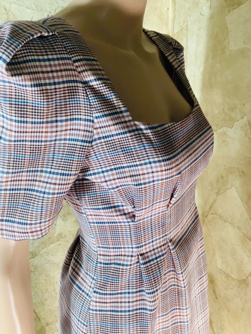 Forever 21 Plaid Square-Neck Mini Dress - Brown & Cream - Size S - Picture 4 of 13